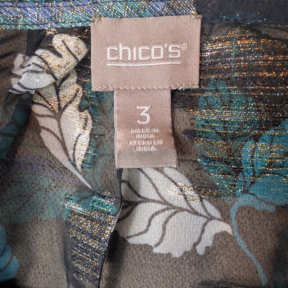Pre-owned Chico's Black and Blue Leaf Print Blouse - Picture 8 of 10